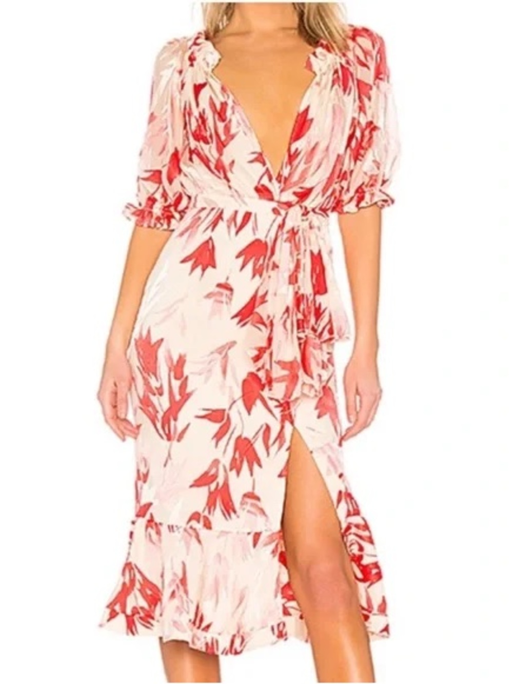 SALONI Olivia Floral Midi Dress Red/Pink/White 0